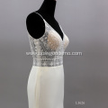 Modern Sexy V neck Illusion Backless Pattern Lace Halter Sleeveless Wedding Dress White Mermaid